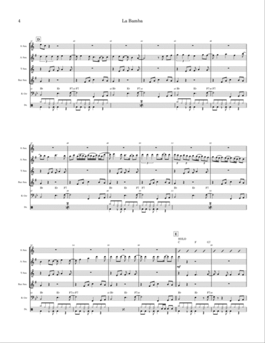 La Bamba Saxophone Quartet scores gallery preview page 4