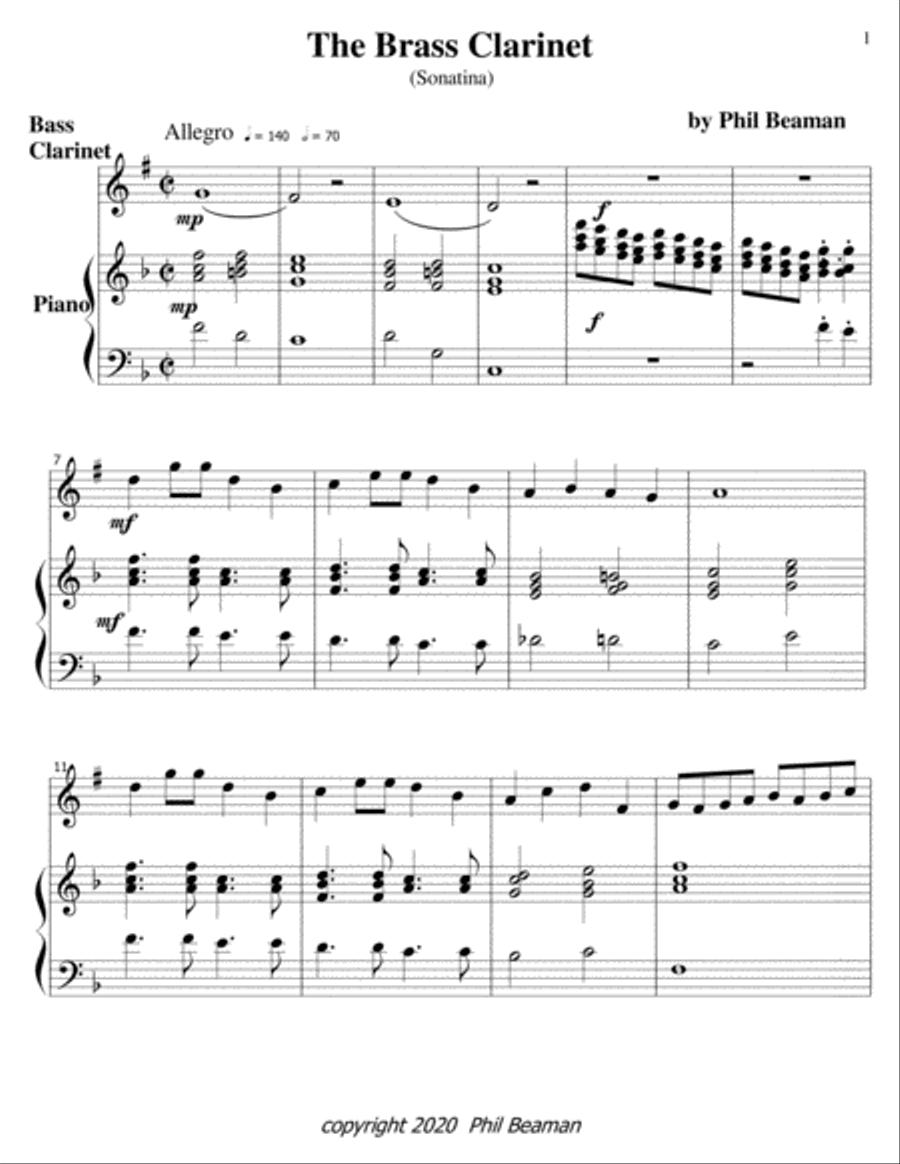 The Brass Clarinet-bass clarinet/piano Bass Clarinet scores gallery preview page 1