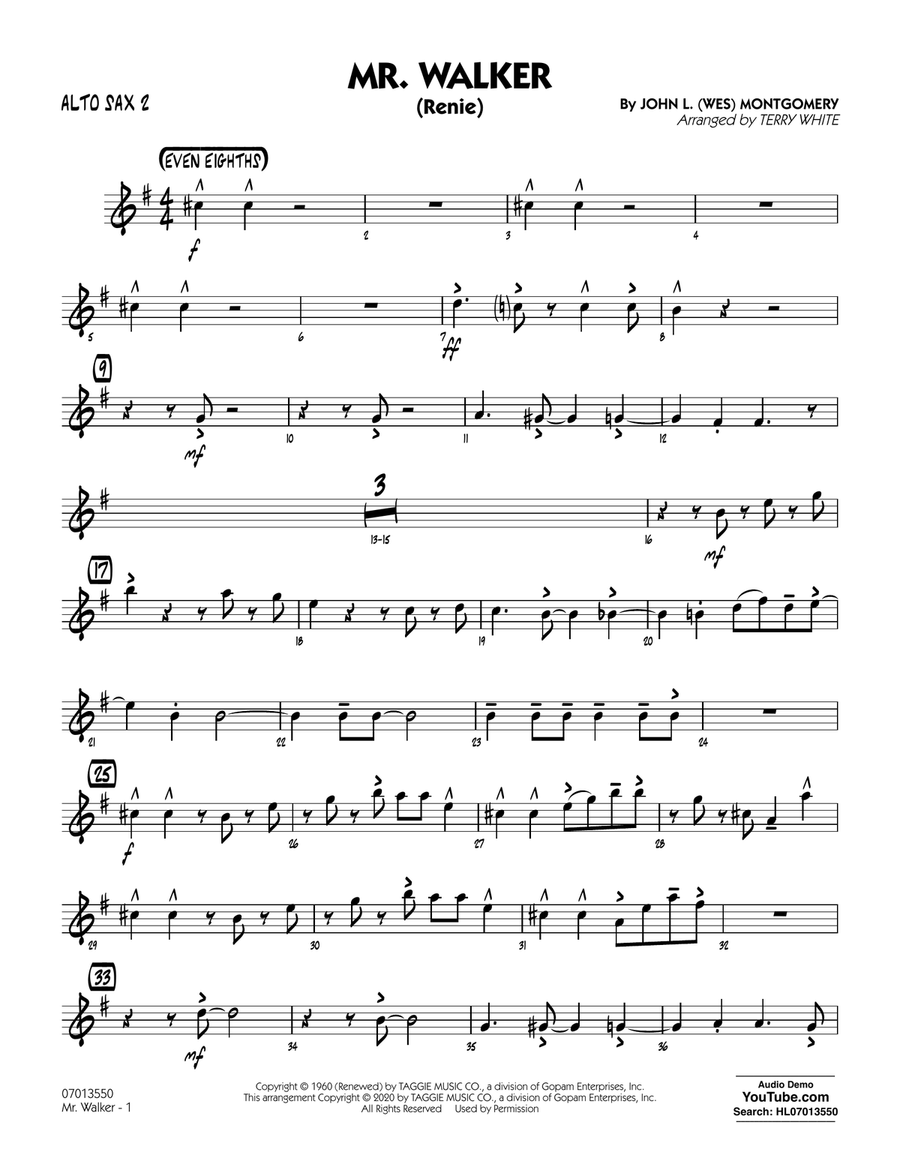 Mr. Walker (arr. Terry White) - Alto Sax 2 Jazz Ensemble scores gallery preview page 1