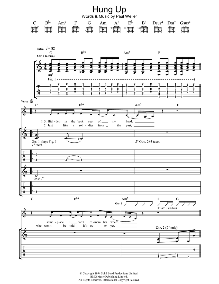 Hung Up Hung Up Guitar Tablature scores gallery preview page 1