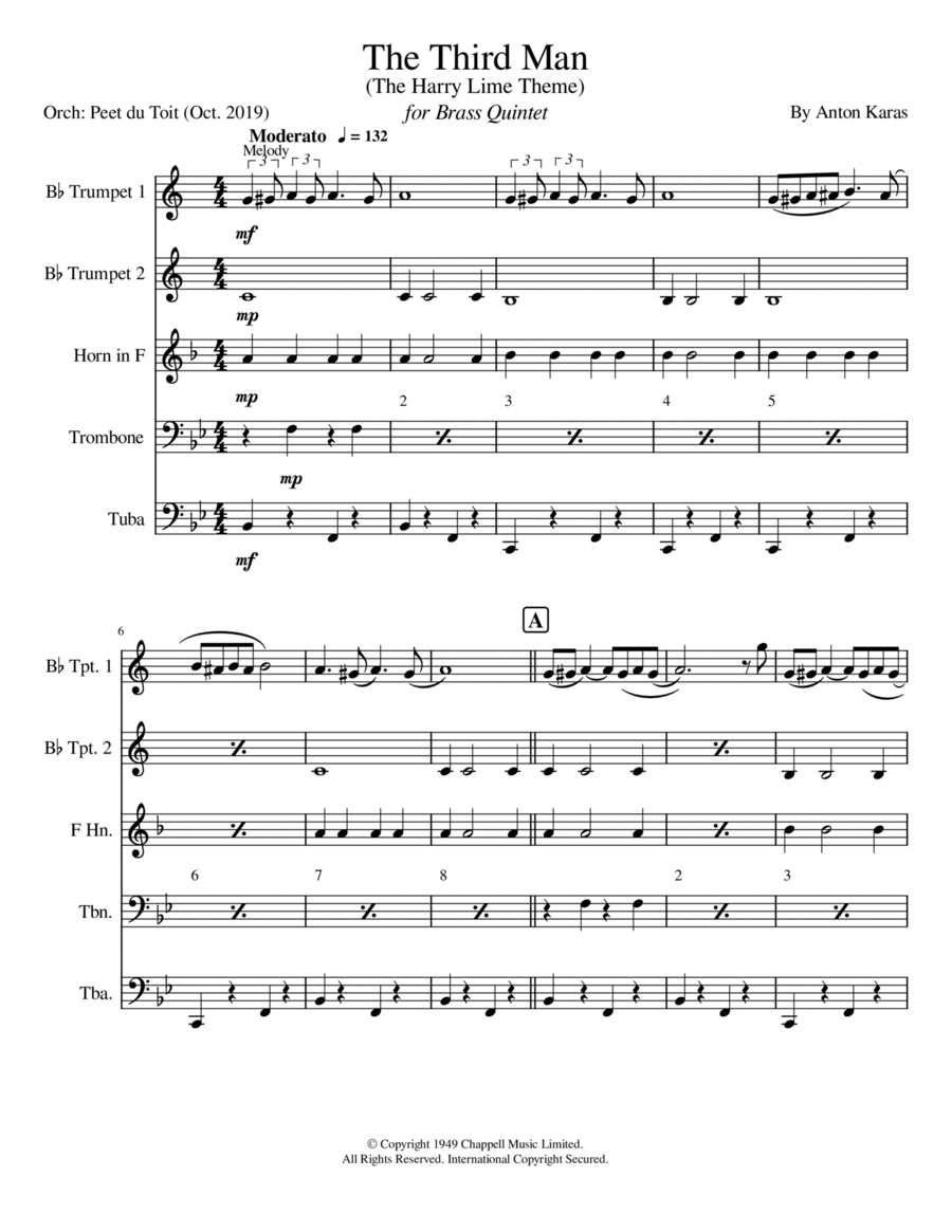 The Third Man (The Harry Lime Theme) Brass Quintet scores gallery preview page 1