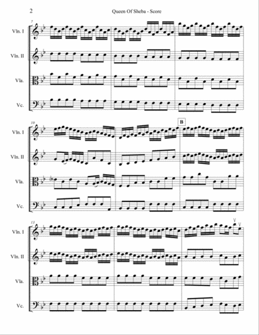 Queen Of Sheba for String Quartet String Quartet scores gallery preview page 2