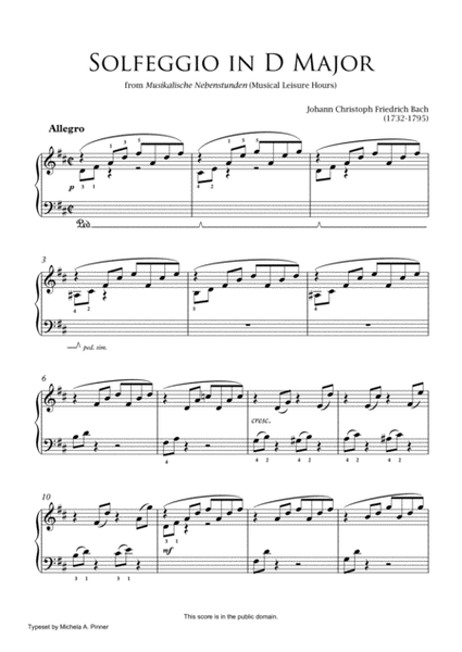 Solfeggio in D Major (from Musikalische Nebenstunden) by J.C.F. Bach