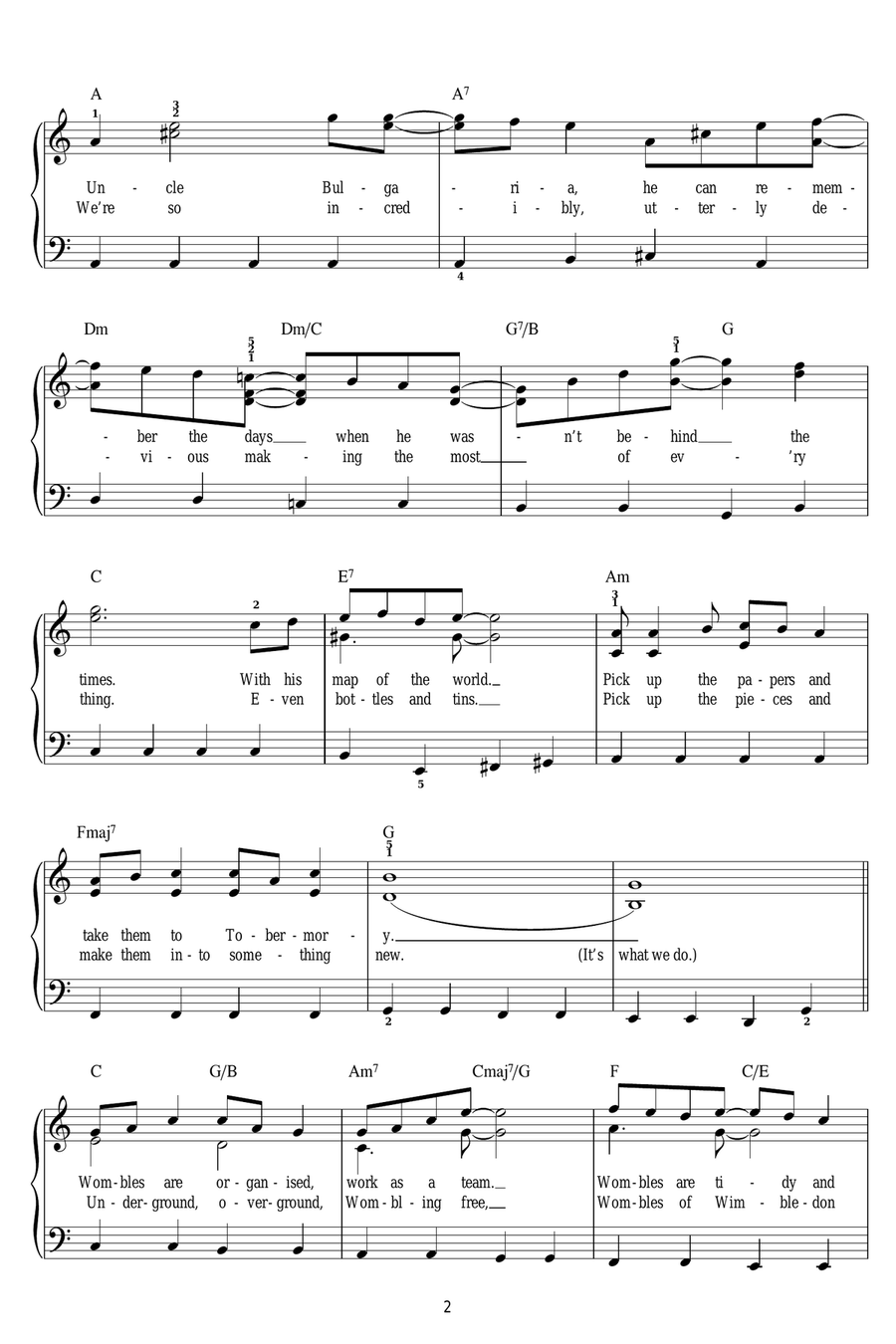 The Wombling Song Easy Piano scores gallery preview page 2