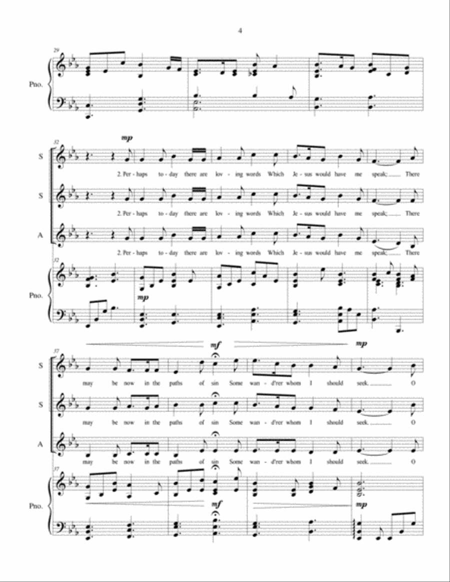 I'll Go Where You Want Me To Go - SSA vocal trio with piano accompaniment SSA scores gallery preview page 4