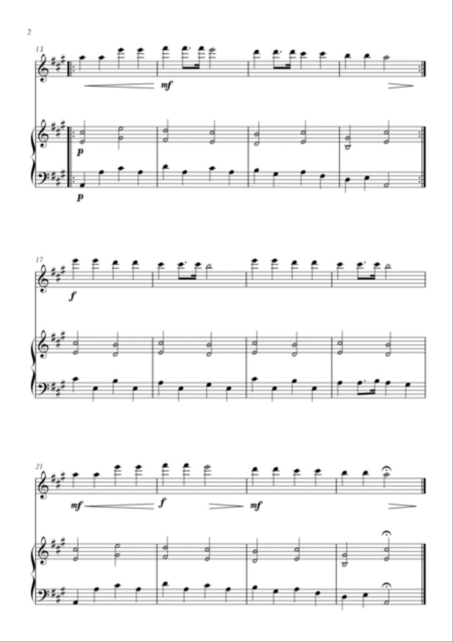 Twinkle Twinkle Little Star in A Major for Oboe and Piano. Very Easy. Voice scores gallery preview page 2