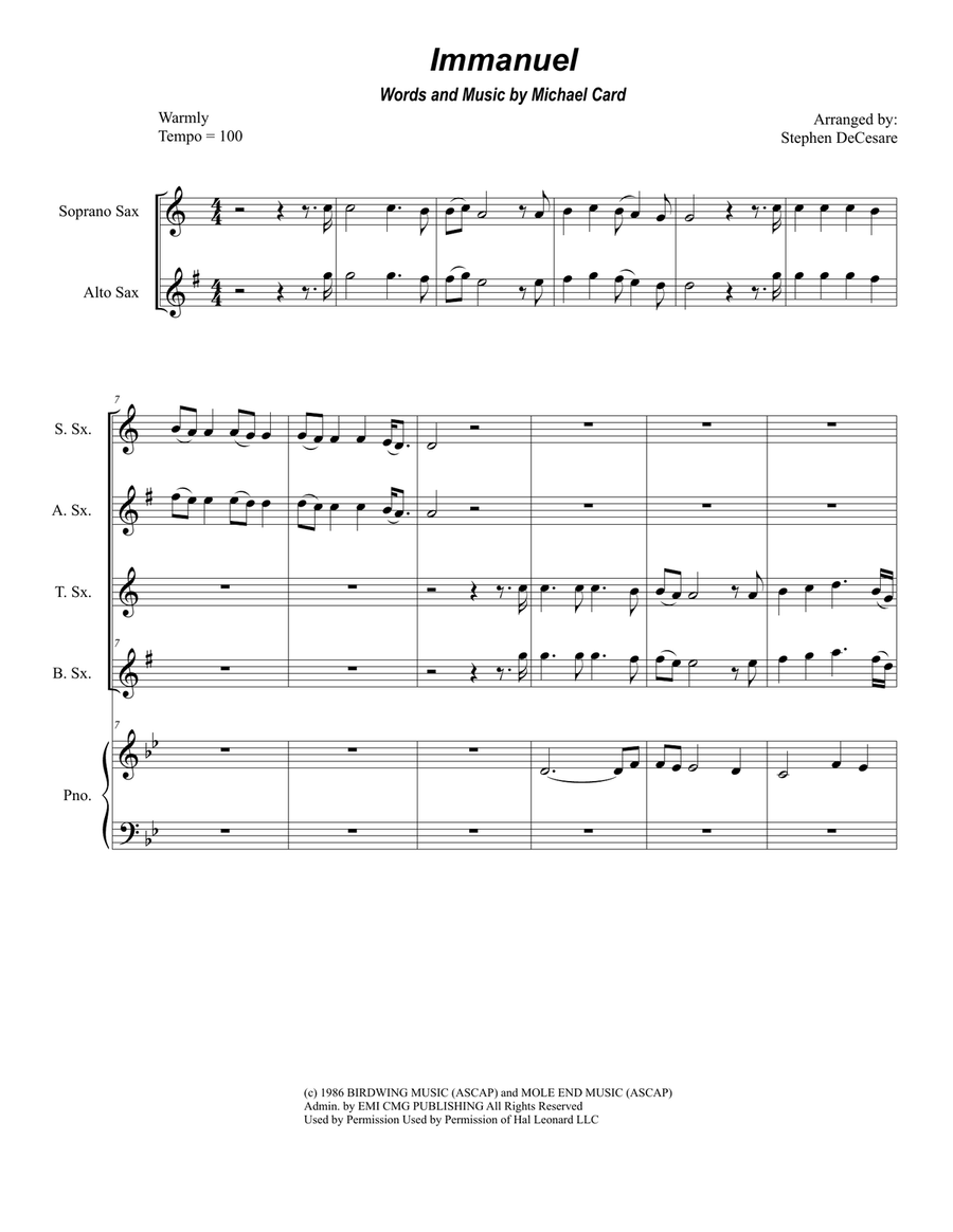 Immanuel Saxophone Quartet scores gallery preview page 1