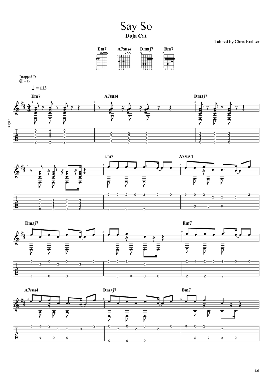 Say So Guitar Tablature scores gallery preview page 1