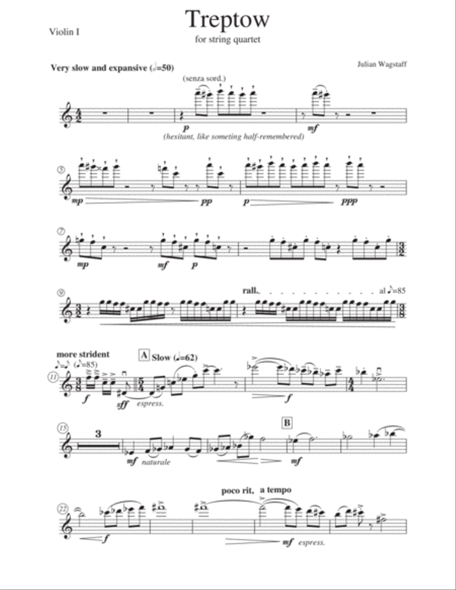Treptow - for string quartet. Complete instrumental parts String Quartet scores gallery preview page 3