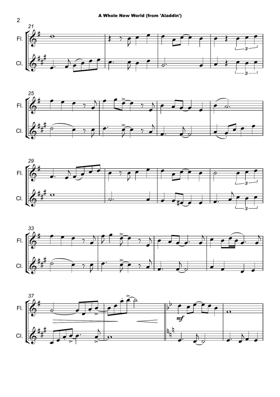 A Whole New World (from 'Aladdin') Woodwind Duet scores gallery preview page 3
