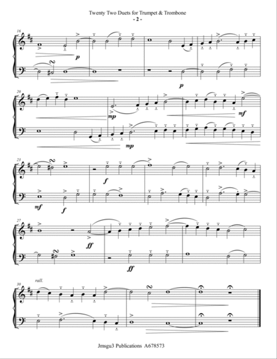 Josquin: 22 Duets for Baritone Horn & Bass Trombone Brass Duet scores gallery preview page 2
