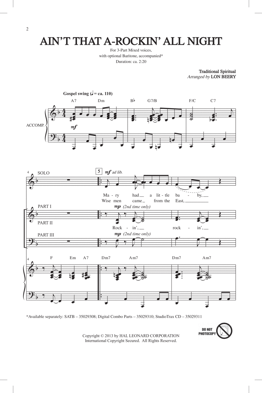 Ain't That A-Rockin' All Night 3-Part scores gallery preview page 1