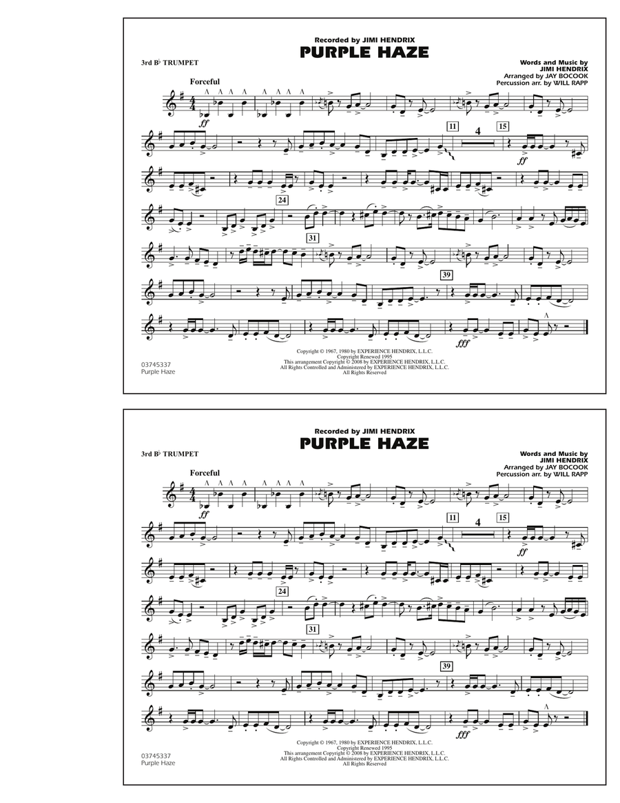 Purple Haze - 3rd Bb Trumpet B-Flat Trumpet scores gallery preview page 1