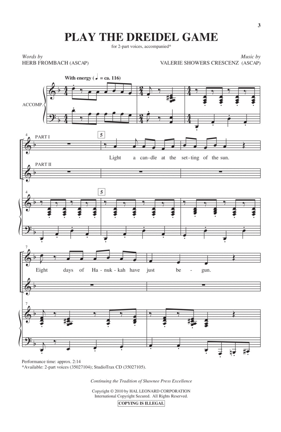 Play The Dreidel Game Play The Dreidel Game 2-Part scores gallery preview page 1