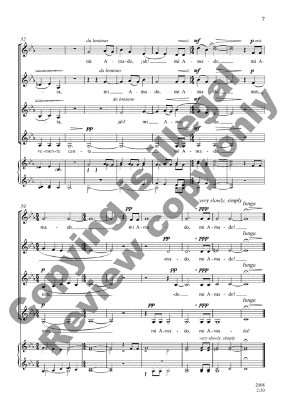Mi Amado (My Beloved) from Two Love Songs of St. John of the Cross SSAA scores gallery preview page 7
