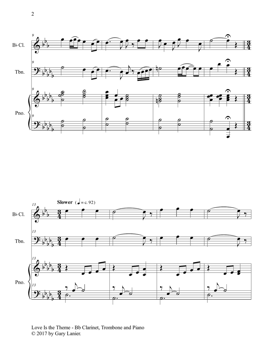 LOVE IS THE THEME (Trio – Bb Clarinet, Trombone & Piano with Score/Part) Trombone Trio scores gallery preview page 3