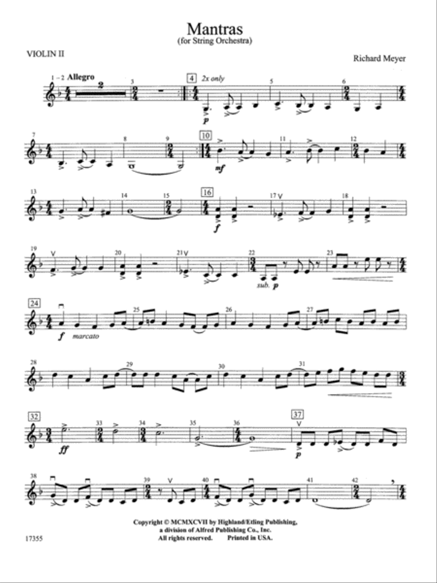 Mantras: 2nd Violin Mantras: 2nd Violin String Orchestra scores gallery preview page 1