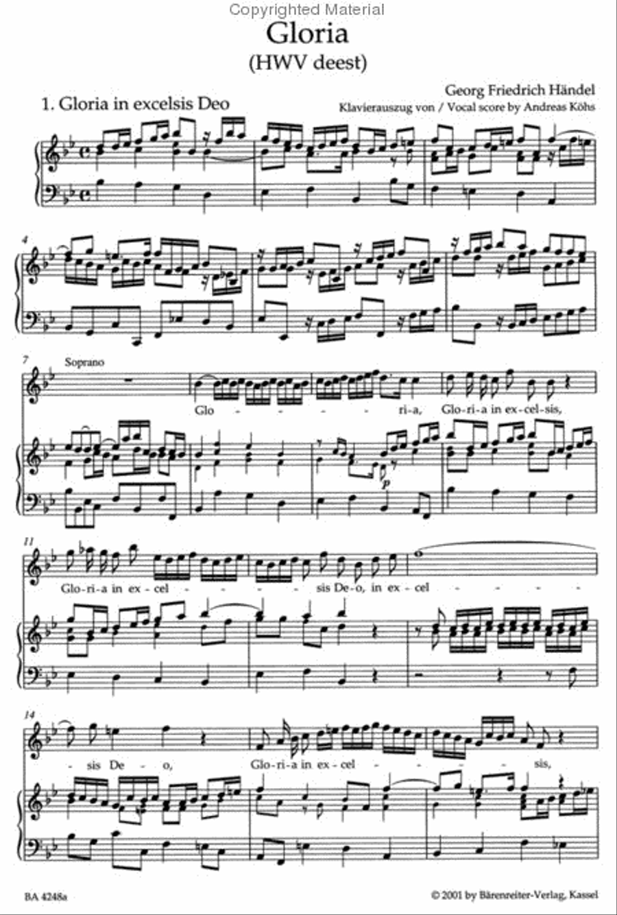 Gloria HWV deest Soprano Voice scores gallery preview page 2