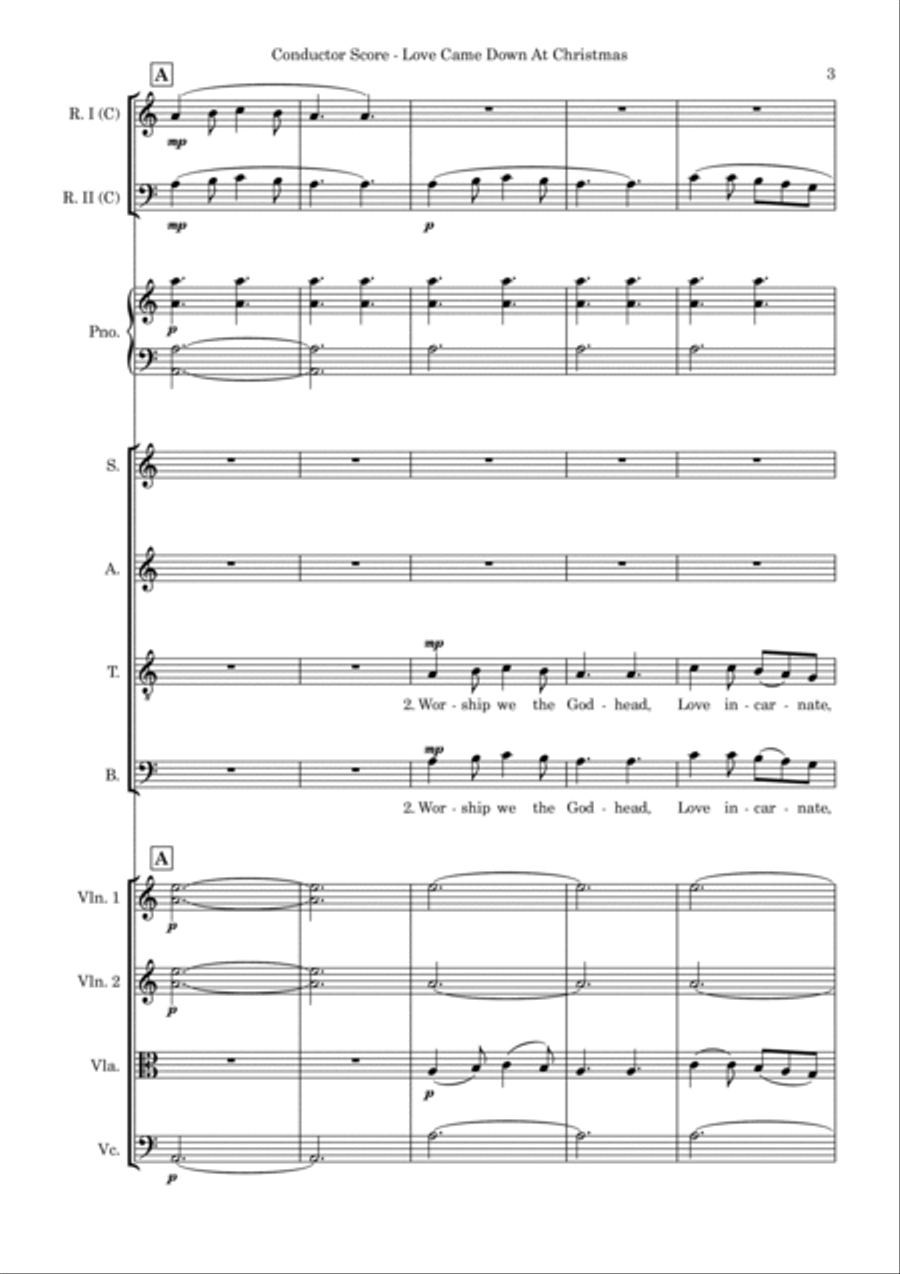 Love Came Down At Christmas – SATB, Piano, String 4tet and flexible woodwind – Score and parts SATB scores gallery preview page 3