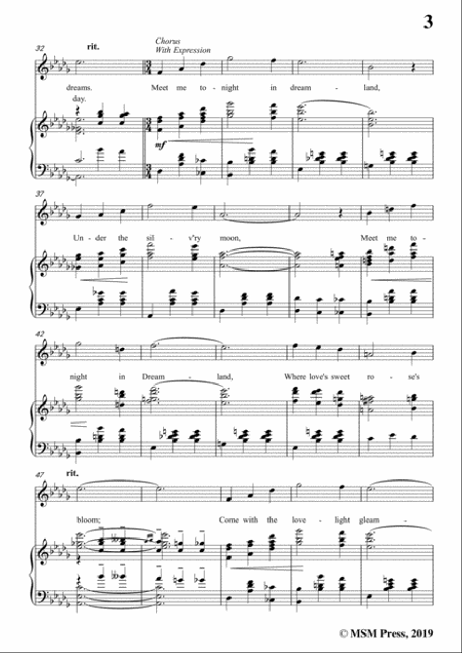 Leo Friedman-Meet Me Tonight in Dreamland,in D flat Major,for Voic&Piano Voice scores gallery preview page 5