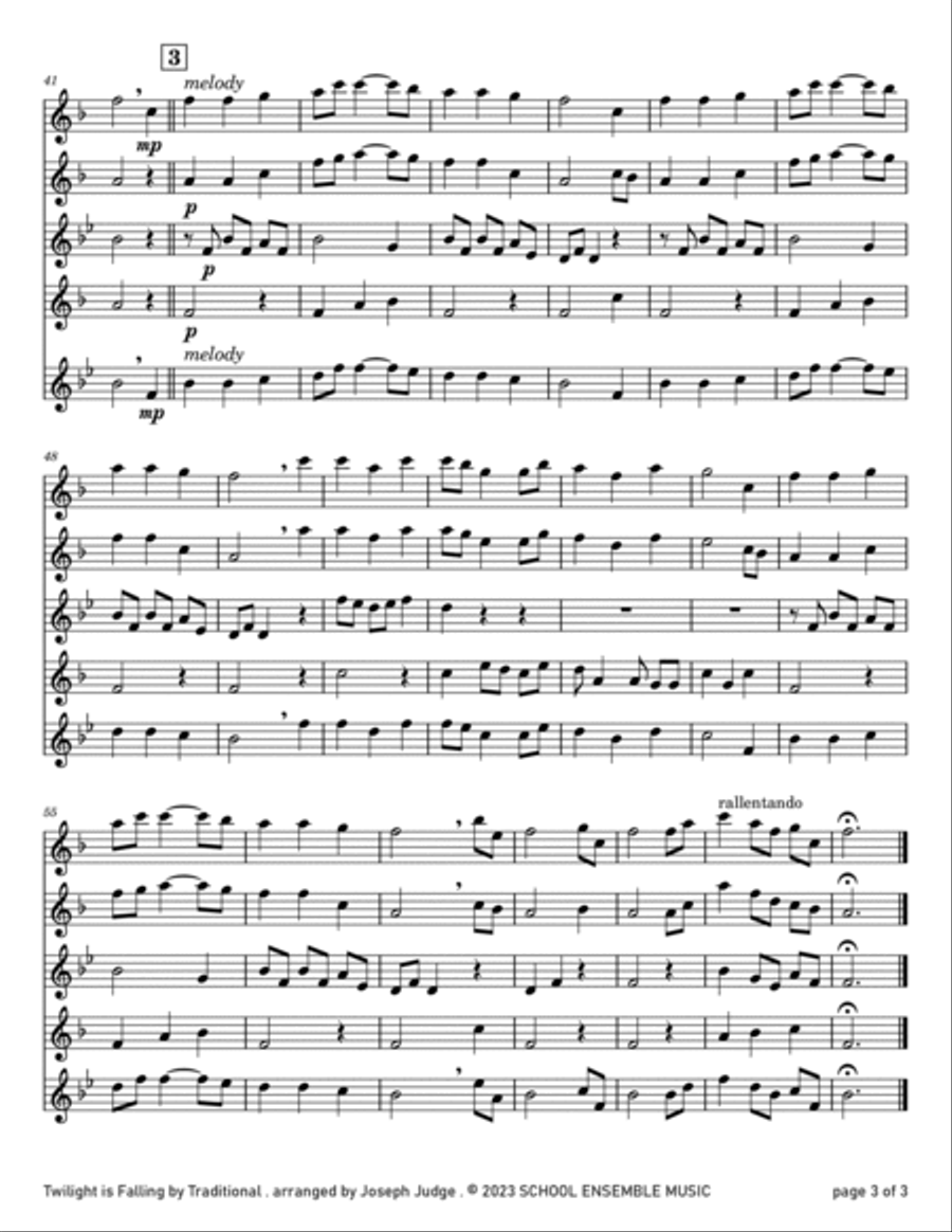 Twilight Is Falling for Saxophone Quartet in Schools Saxophone Quartet scores gallery preview page 3