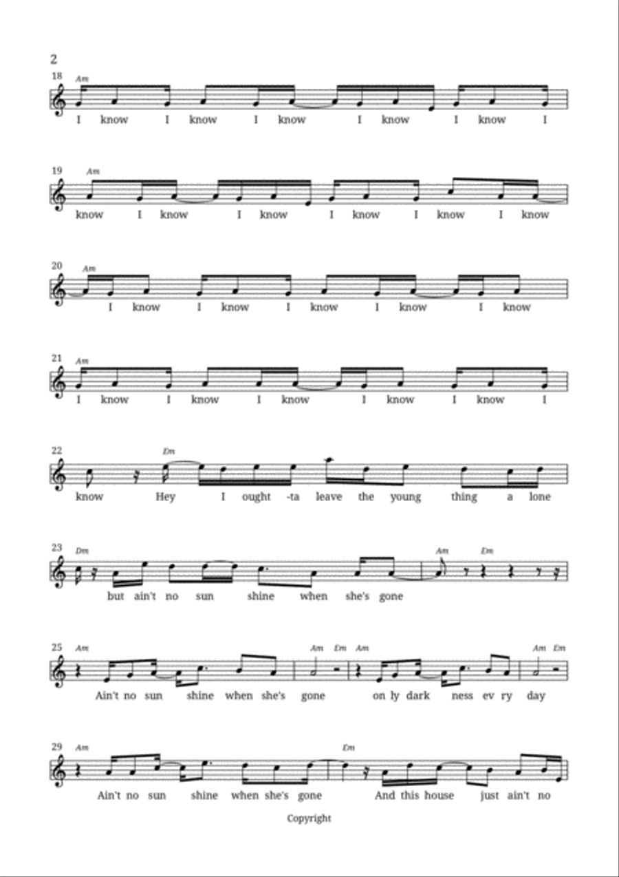 Ain't No Sunshine Ain't No Sunshine Voice scores gallery preview page 2