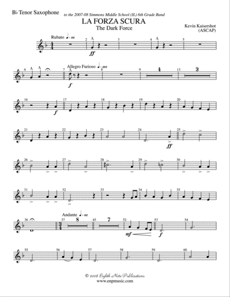 La Forza Scura (The Dark Force): B-flat Tenor Saxophone Concert Band scores gallery preview page 1