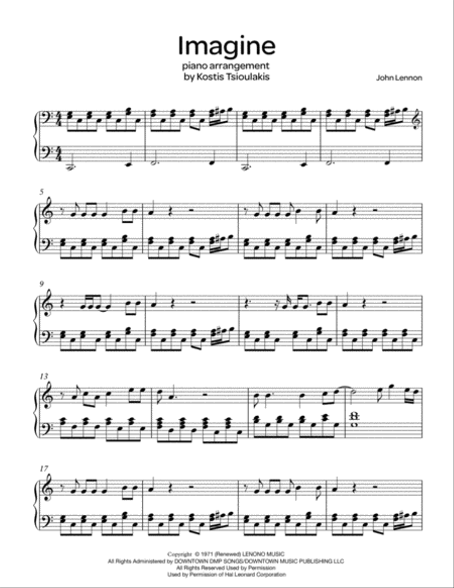 Imagine Piano Solo scores gallery preview page 1