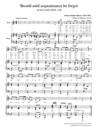 Robert Burns - Auld Lang Syne for solo voice and piano, F major