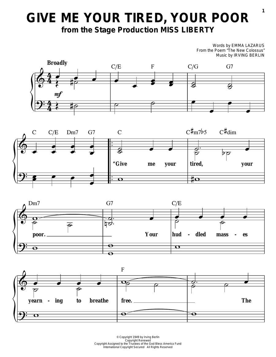 Give Me Your Tired, Your Poor Easy Piano scores gallery preview page 1