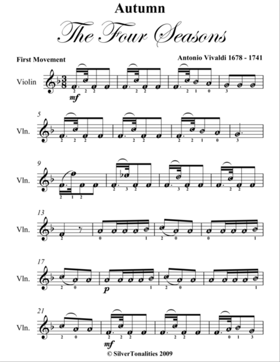 Autumn the Four Seasons Easy Violin Sheet Music Violin Solo scores gallery preview page 2