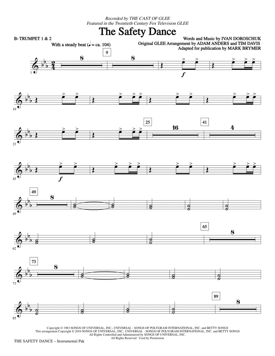 The Safety Dance - Bb Trumpet 1,2 Choir scores gallery preview page 1