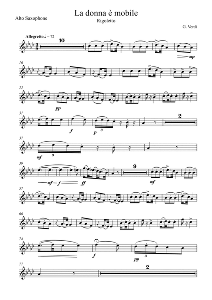 Giuseppe Verdi - La donna e mobile (Rigoletto) Alto Saxophone Solo - B Key image number null