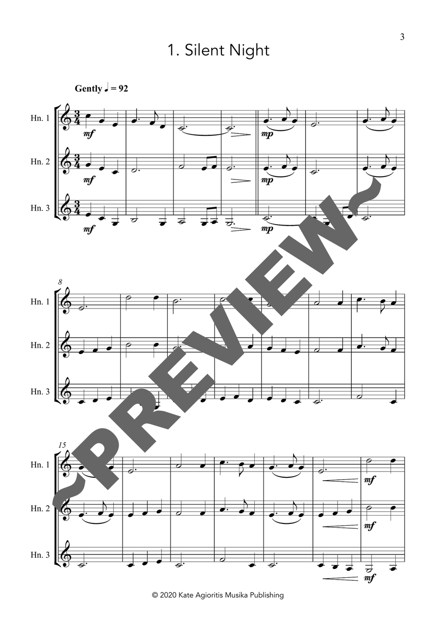 Carols for Three - Fifteen Traditional Carols for Horn Trio Brass Trio scores gallery preview page 3