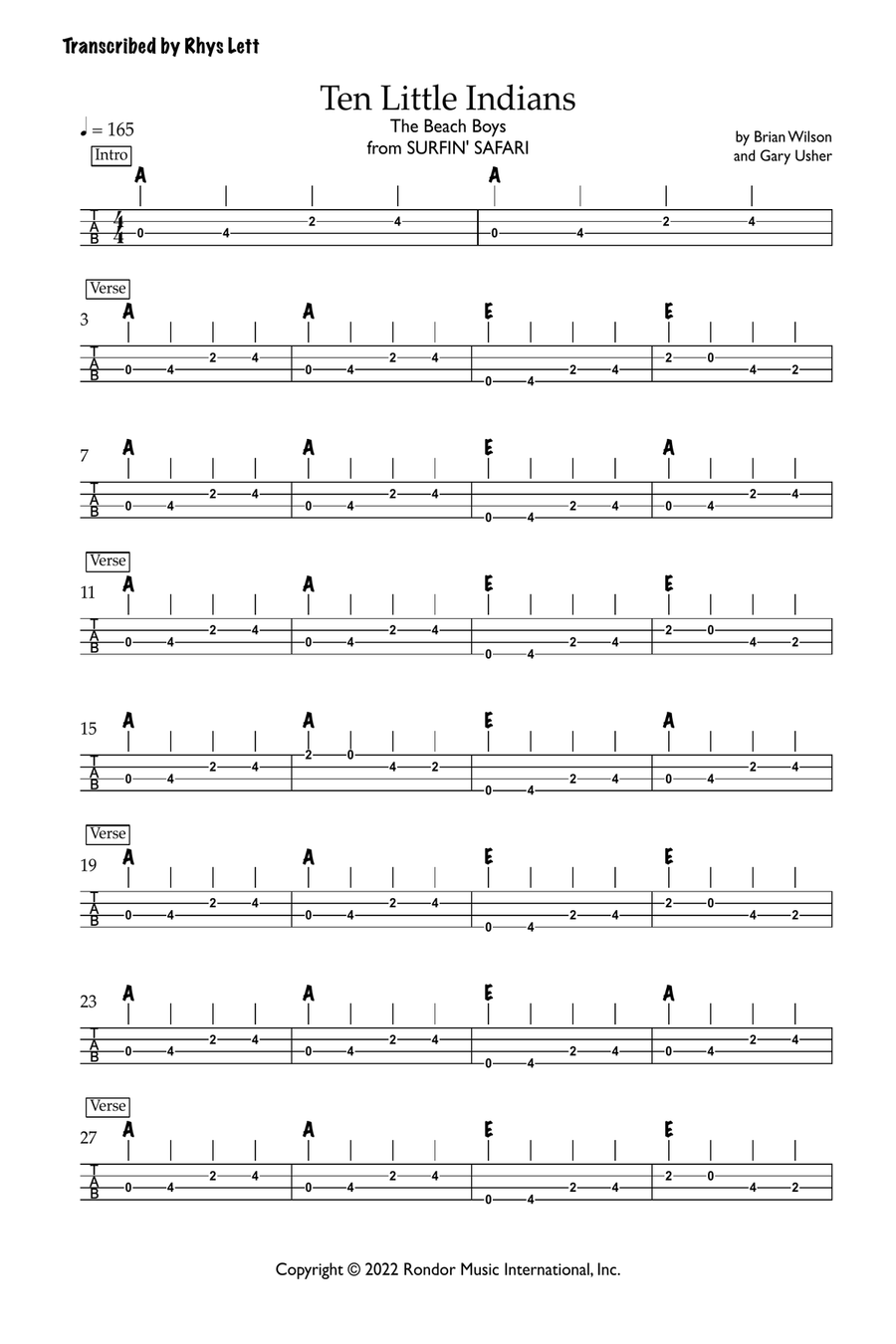 Ten Little Indians Ten Little Indians Acoustic Guitar scores gallery preview page 1