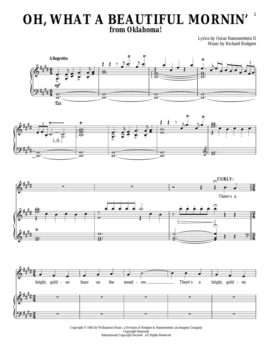 Oh, What A Beautiful Mornin' (from Oklahoma!) Piano, Vocal scores gallery preview page 1