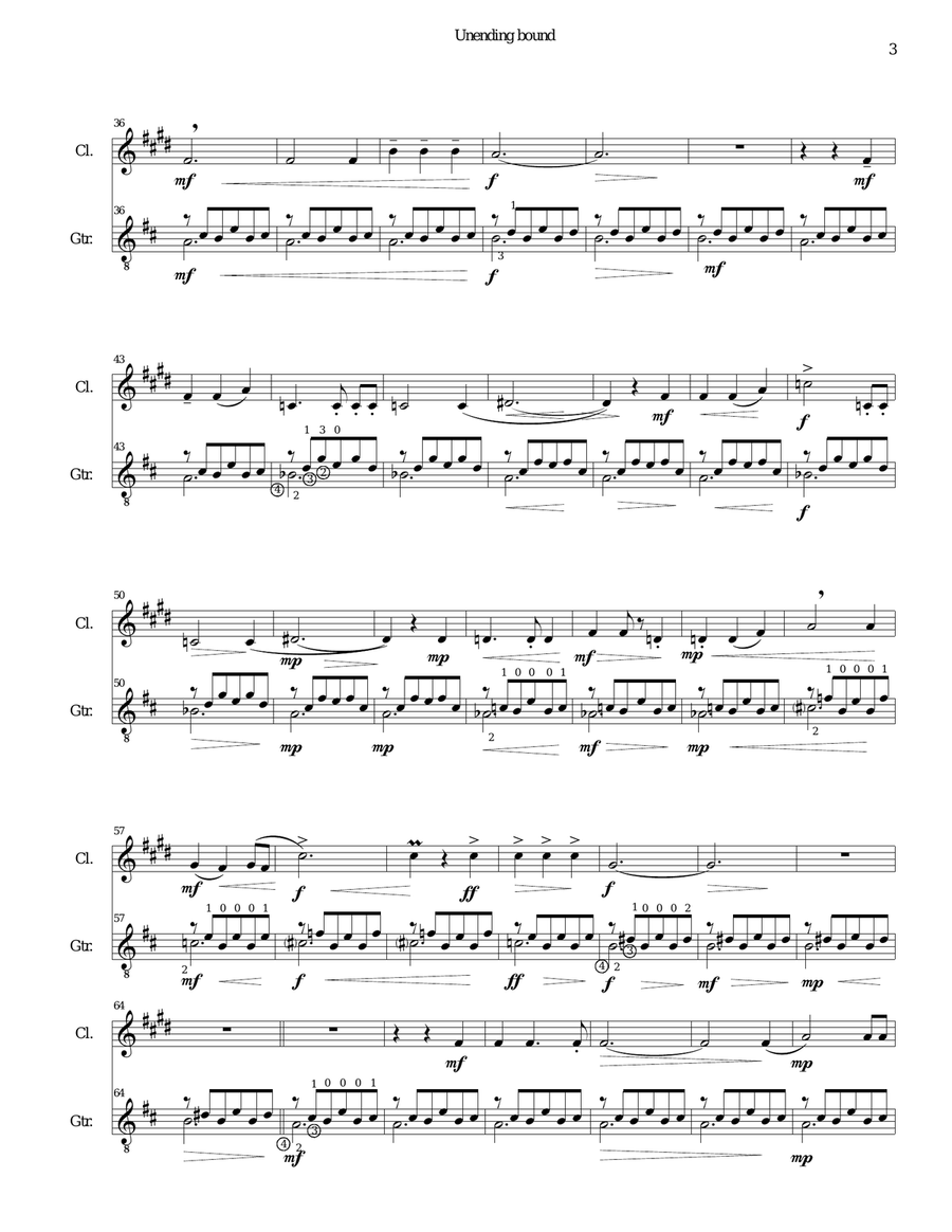 Unending bound for clarinet and classical guitar Clarinet scores gallery preview page 3