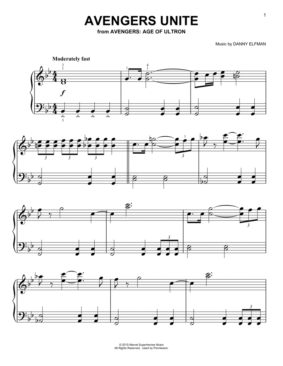 Avengers Unite (from Avengers: Age of Ultron) Easy Piano scores gallery preview page 1
