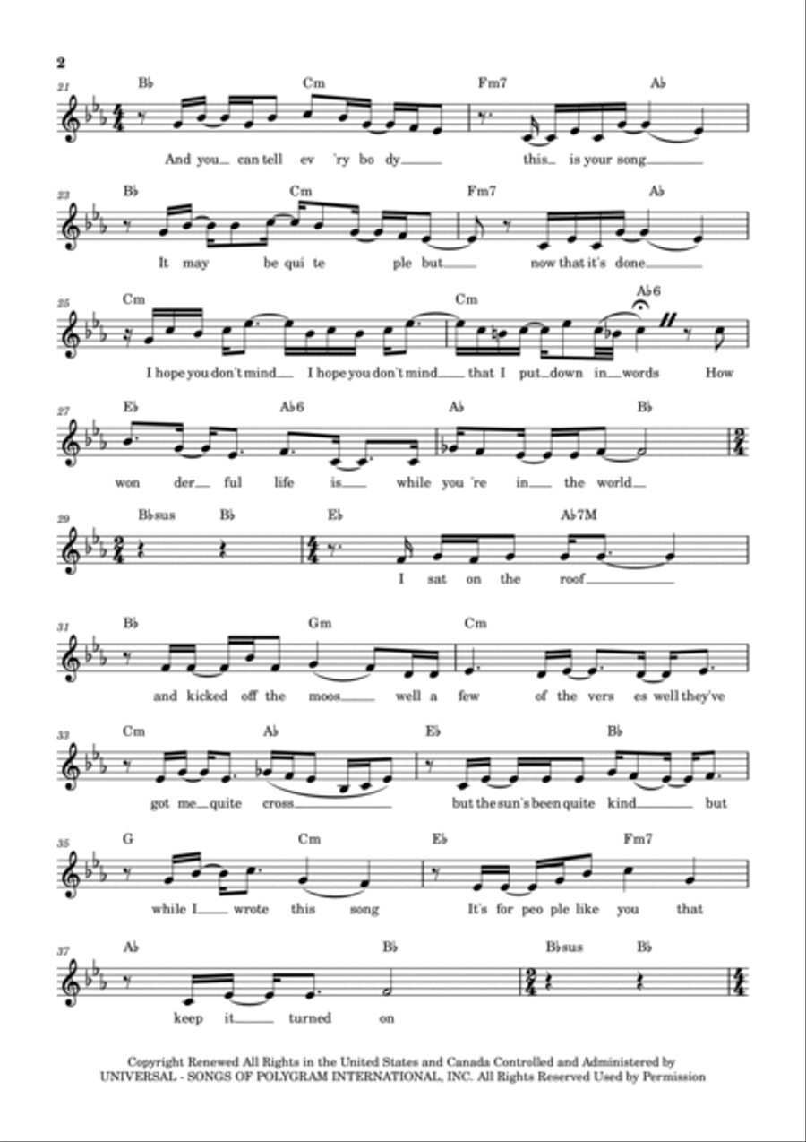 Your Song Violin Solo scores gallery preview page 2