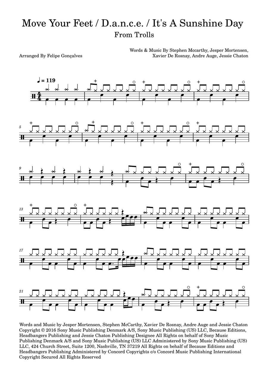Move Your Feet D.a.n.c.e. It s A Sunshine Day Drum Set Digital Sheet Music Sheet Music Plus