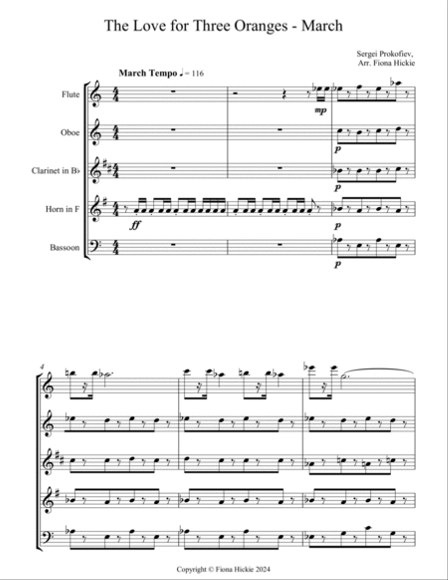 The Love For Three Oranges Woodwind Quintet scores gallery preview page 2