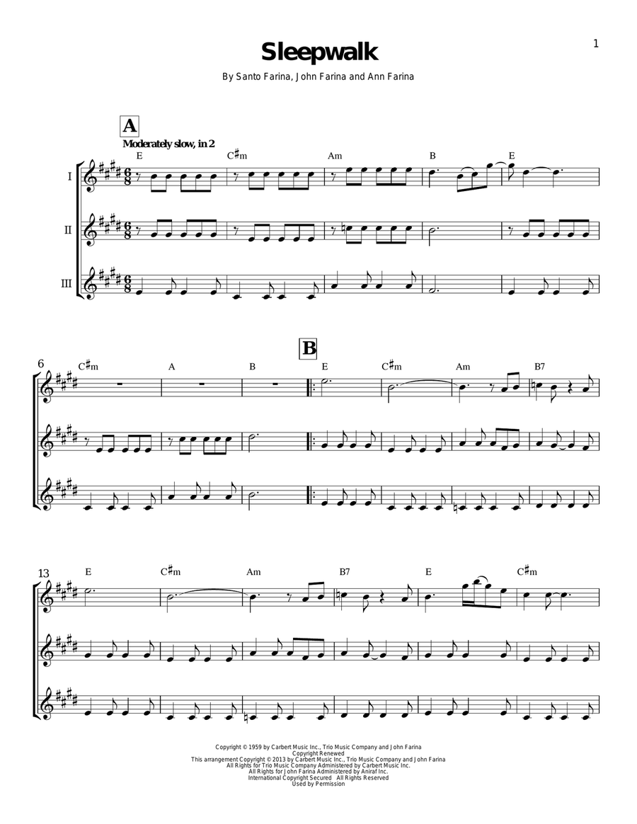 Sleepwalk Ukulele scores gallery preview page 1
