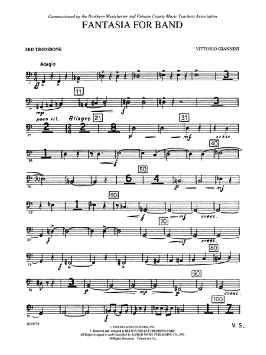 Fantasia for Band: 3rd Trombone Concert Band scores gallery preview page 1