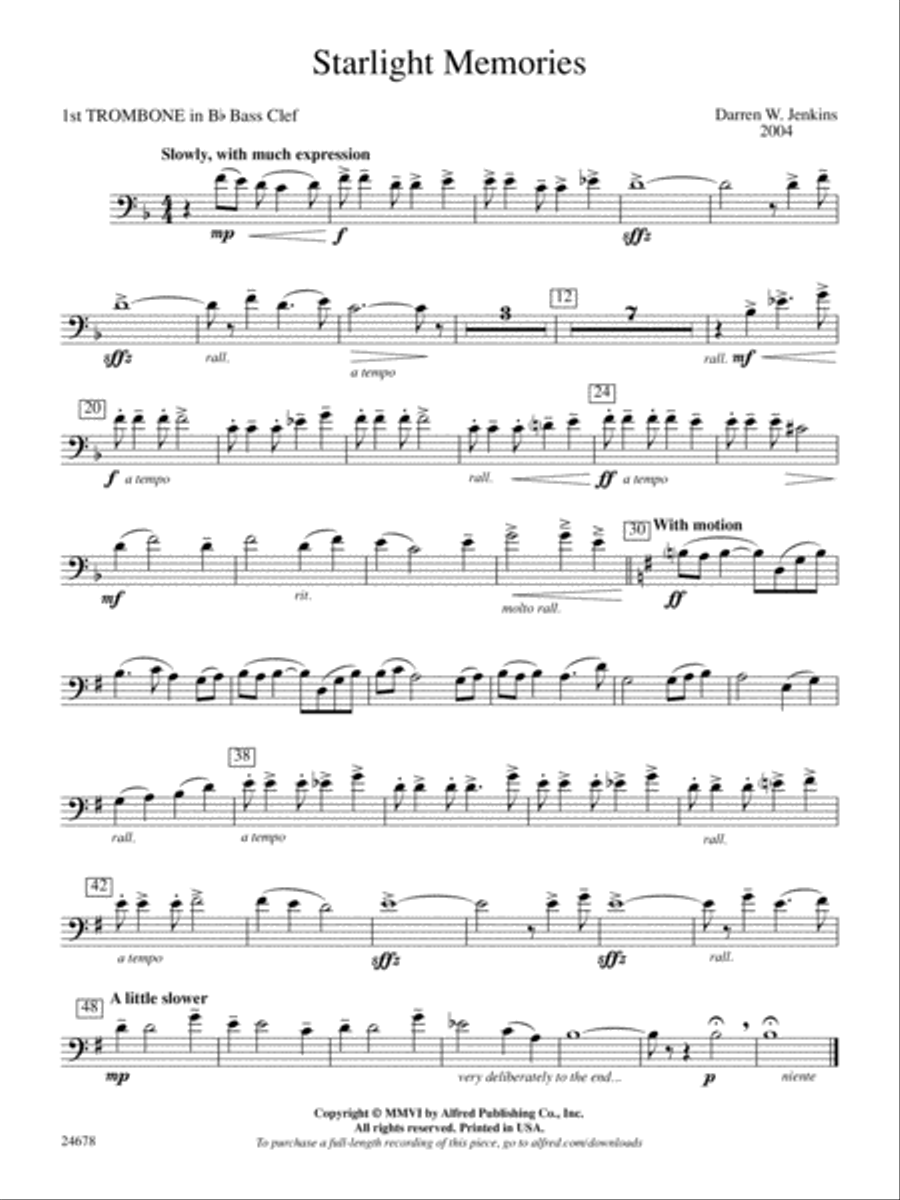 Starlight Memories: (World Part) 1st B-flat Trombone B.C. Concert Band scores gallery preview page 1