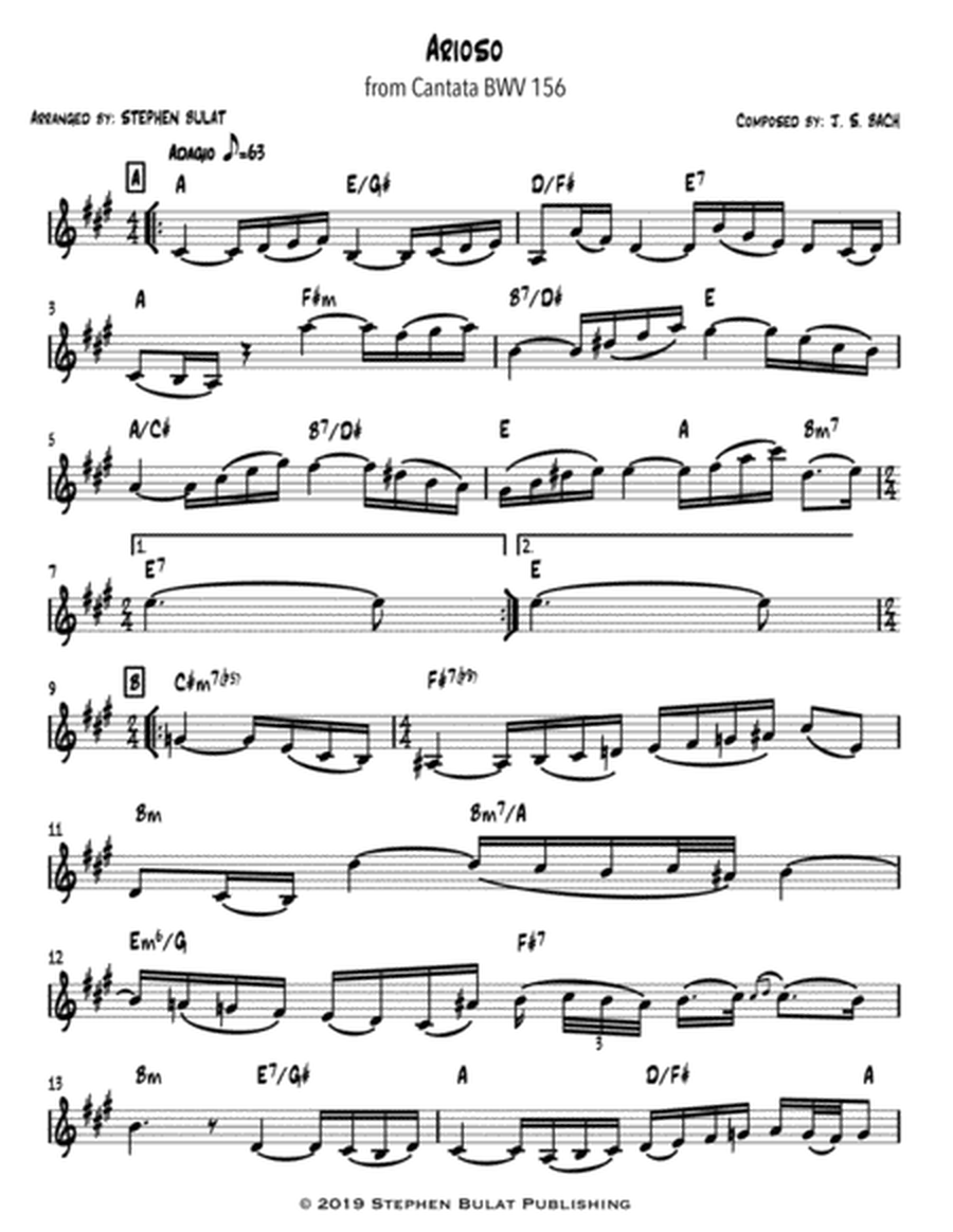 Arioso (Bach) - Lead sheet (key of A)