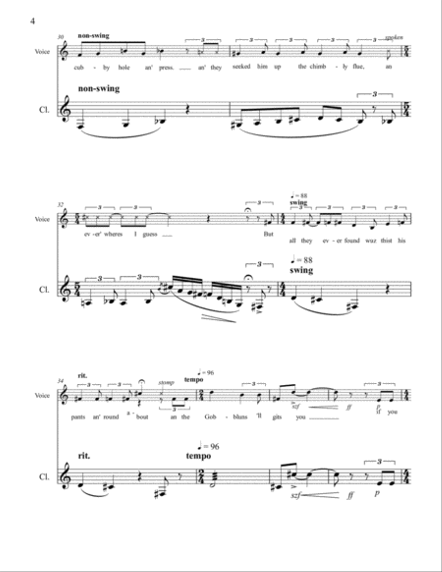 Little Orphant Annie clarinet part in Bb Voice scores gallery preview page 4