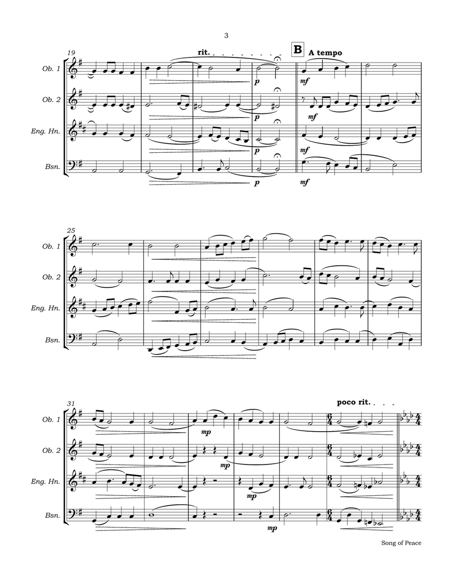 Song of Peace for Double Reed Quartet Woodwind Ensemble scores gallery preview page 6