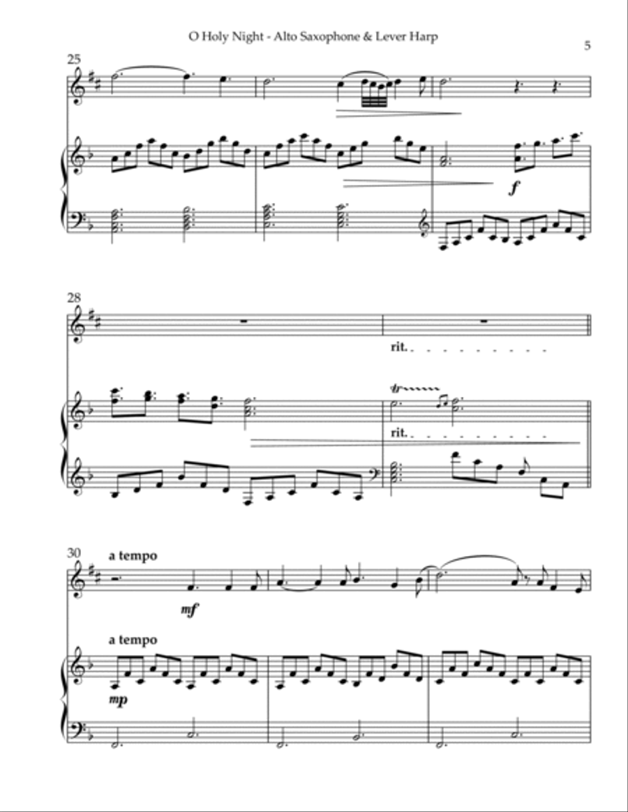 O Holy Night, Duet for Eb Alto Saxophone & Lever Harp Alto Saxophone scores gallery preview page 5
