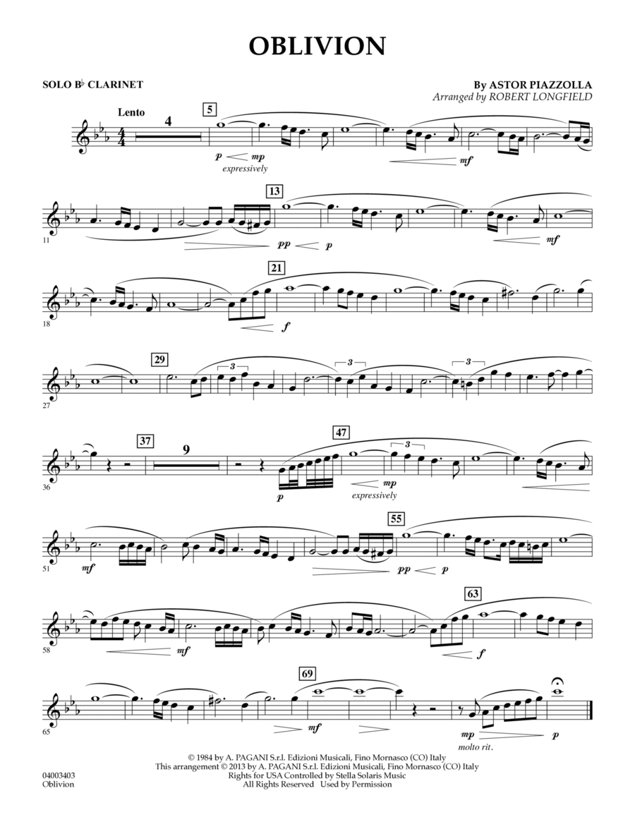 Oblivion - Solo Bb Clarinet Concert Band scores gallery preview page 1