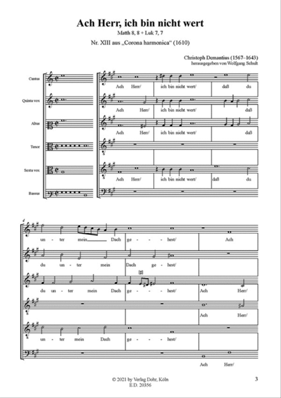 Ach Herr, ich bin nicht wert zu sechs Stimmen a cappella (1610) (Nr. XIII aus 